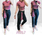 Crop top damski S/36 czerwono-szary w paski bez metki plus gratis A017