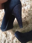 Granatowe buty na obcasie zamszowe z brokatem 42