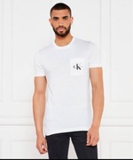 Calvin Klein Jeans – biała koszulka T-shirt z kieszonką rozm . S
