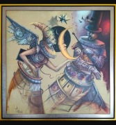 Tomasz Sętowski "Popis" olej, akryl, płótno, 100x100cm