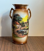 Wazon ceramiczny retro z motywem wiejskim –  pejzaż