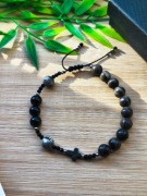 Bransoletka "Różaniec" - skamieniałe drewno, hematyt, sjenit, agat czarny