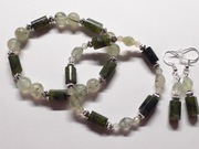 BIŻUTERIA Z KAMIENI - jadeit kanadyjski i prehnit - bransoletka kolczyki