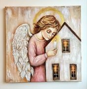 Anioł Stróż obraz olejny ręcznie malowany 