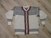 NOREG męski skandynawski sweter kremowy ozdobne haftki 100% wełna_ S