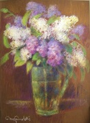 KWIATY BZY WAZONIE pastel 46x34cm