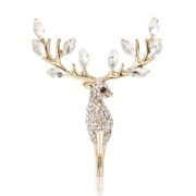 Broszka Złoty Jeleń Renifer Cyrkonie Przypinka Pin Kryształki Prezent