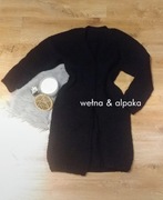 Sweter kardigan handmade gruby ciepły długi alpaka wełna czarny M oversize