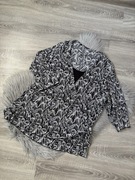 Czarno-biała bluzka damska z wiązaniem z marszczonego materiału 4XL