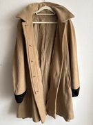 Piękny przytulny płaszcz typu polar brązowy beżowy musztardowy