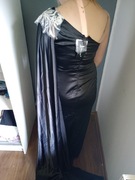 SUKIENKA CZARNA WIECZOROWA MAXI ASYMETRYCZNA HAFT CEKINY MISS ORD M