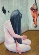 Obraz gwasz kobieta i ryba