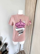 T-shirt damski pudrowy róż logo nadruk O”La Bianka uniwersalny M/L