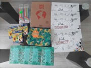 wyprawka szkolna 15 elem. bloki piórnik ozdobne spinacze do papieru kredki