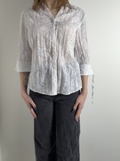 Biała koszula z plisowaniem, etniczny wzór, rękaw 3/4 rozm. L/XL