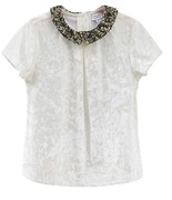 128 OVS Welurowa szenilowa bluzka z cekinowym kołnierzykiem