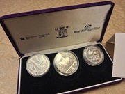 Zestaw 3 monety srebrne 5 pounds 1 dollar fifty cents  Australia Kanada UK