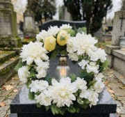 Wianek na grób + znicz | Stroik okrągły | Zestaw dekoracja cmentarz