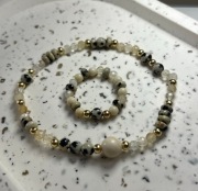 Biżuteria z kamieni naturalnych turmalin jaspis dalmatyński bransoletka 
