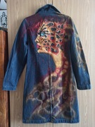 Jeansowy ręcznie malowany płaszcz 