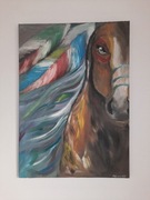 Obraz KOŃ 100x50 olejny handmade kolorowy 