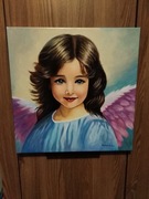 ANIOŁ obraz  Aniołek farbami obrazek 39x39 cm na prezent