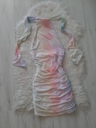 ZARA piękna marszczona tęczowa sukienka ombre XS 34