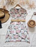 Biała sukienka w kwiaty len wiskoza Gant 36 S midi