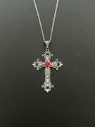 NASZYJNIK KRZYŻ Gotycki Wiktoriański Czerwony vintage ALT 