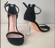 Sandały transparentny przezroczysty obcas słupek cyrkonie zamszowe rozm.39