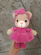 Ręcznie robiony miś w sukience, maskotka dla dziewczynki Handmade 