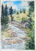 Akwarela pejzaż – jezioro i las | oryginalny obraz ręcznie malowany A4