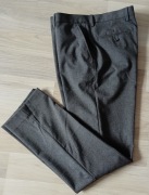 M&S Slim wizytowe spodnie garniturowe  materiałowe ciemny szary melanż 50