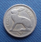 Moneta Irlandia 3 pensy 1943