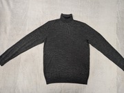 Szary elegancki wełniany sweter z golfem golf Casual Friday ok. M L