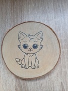 Podkładka pod kubek. Krążek drewna.  Kotek 