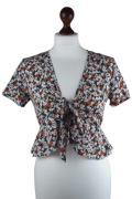 SHEIN Crop Top w Kwiaty z Wiązaniem i Falbanami – Rozmiar S