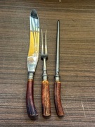 Ładny stary zestaw nóż widelec osełka rączki z rogów zwierzęcych