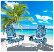 Leżak plażowy i stolik Costway fotel plażowy zakładany na plecy składany