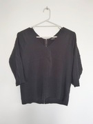 TopShop * luźna czarna bluzka rękaw 3/4 zip * 34 XS