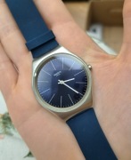 Zegarek swatch skin irony srebrny granatowy stal silikon