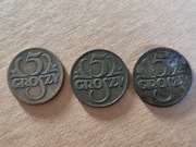 Polska, 3x 5 groszy 1923 , 1928 , 1936 II RP stan