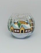 Ręcznie malowany świecznik Zimowy Mostek nad Rzeką. Prezent. 10 cm