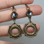 Kolczyki Koło ratunkowe, metal chainmaille, niebieski, Handmade