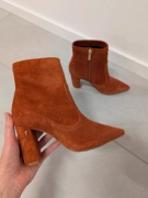 Botki Ted Baker skórzane zamszowe 36 eleganckie szpilka słupek premium 