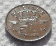 Belgia Król Baldwin I Koburg 50 centymów centimes 1965 KM# 148 Belgique