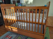 Łóżeczko dziecięce 120x60cm 2w1, szuflada, materac 3 poziomy wysokości