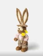 Duży słomiany królik zając w ubranku wiosenna figurka 37 cm Nowa