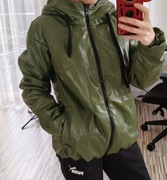 Zielona kurtka przejściowa, z kapturem , skaj, M