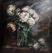 Obraz olejny 40x40 "Elegancja - Bukiet róż"